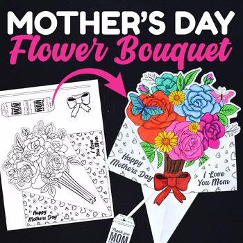 Free Mother’s Day Flower Bouquet Coloring Page & Craft for Kids Mother's Day Printable Flower Bouquet Coloring Page & Craft - No Prep!