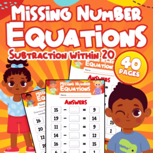Missing Number Subtraction: Equations Within 20 | 40 Worksheets for K-2