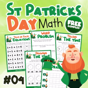 FREE St. Patricks Day Math Activities V4: Telling Time, Word Problems, Equations