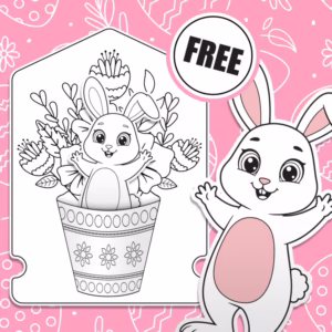 FREE Easter Craft: Bunny in Flower Pot Paper Doll - Printable Coloring Activity