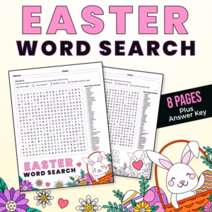 Easter Wordsearch, Spring Word Search Puzzles, 8 Pages of Fun + Answer Key!