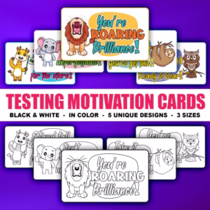 Motivational Testing Coloring Pages | Animal Test Motivation Cards Printables