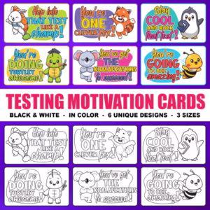 Animal-Themed Motivational Testing Coloring Pages | Test Motivation Cards
