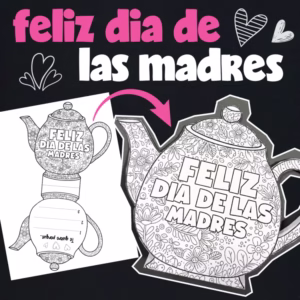 Feliz Día de las Madres en Forma de Tetera, Tarjeta para Colorear, Coloring Card