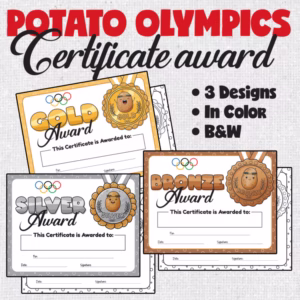 Potato Olympics Award Certificates Editable | Funny End of the Year Activities