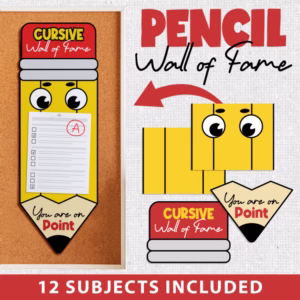 Pencil Wall of Fame | 12 Subjects, 7 Colors + B&W | Positive Student Recognition