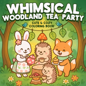 Whimsical Woodland Tea Party Coloring Pages | Cute & Cozy Animal-Themed Sheets