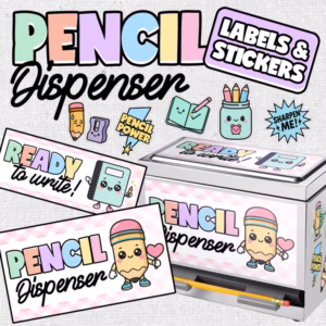Pencil Dispenser Label, Gingham Classroom Stickers for Teacher Organization