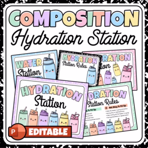Hydration Station Sign, Rules & Numbers | Composition Notebook Classroom Decor