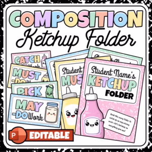 Ketchup Folder Labels | Editable Pastel Composition Notebook Style Covers