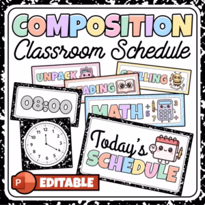 Composition Notebook Visual Schedule Cards, Editable Classroom Schedule Template