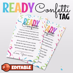 Ready Confetti Tag, Kindergarten Poem  – 1st Day of School Jitter Glitter