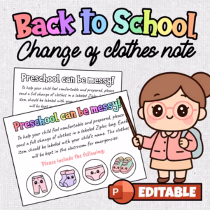 Change of Clothes Note Home | Accidents Happen | Editable | Parent Communication