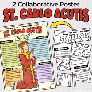 St. Carlo Acutis Collaborative Coloring Poster, Teamwork Activity, Bulletin Boad