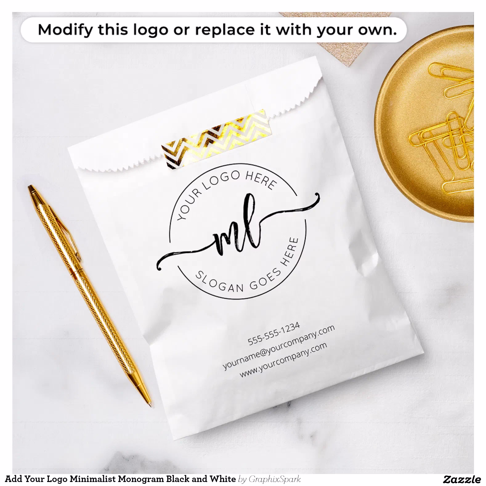Add Your Logo Minimalist Monogram Black and White Favor Bag