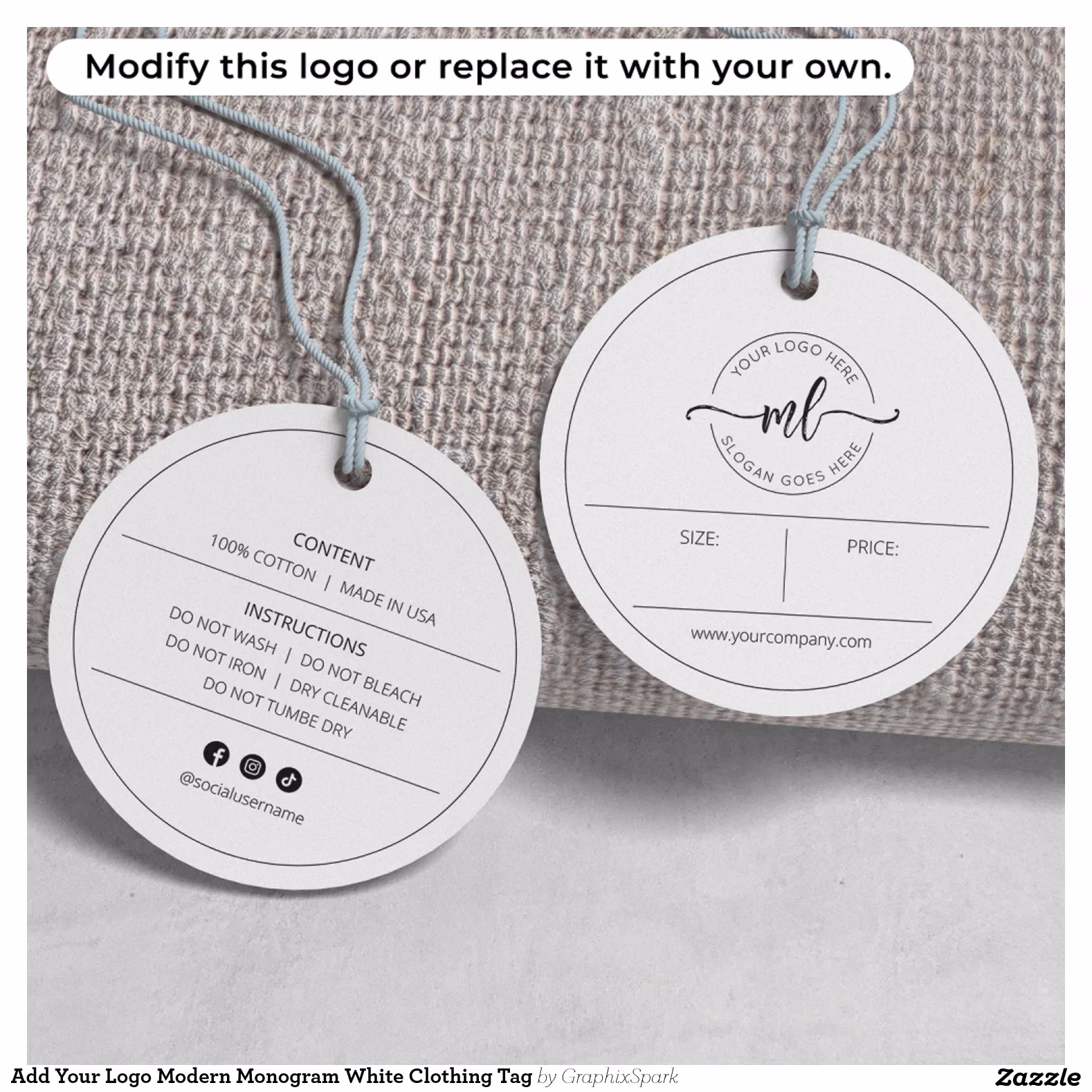 Add Your Logo Modern Monogram White Clothing Tag