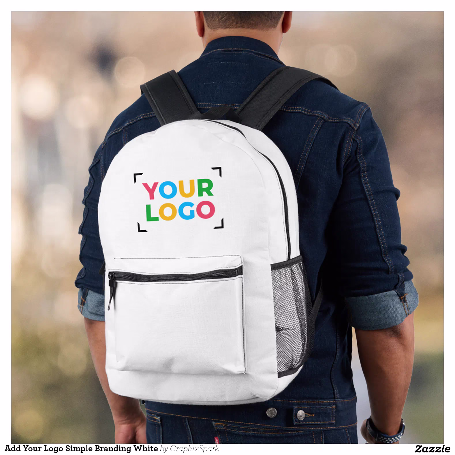 Add Your Logo Simple Branding White Printed Backpack