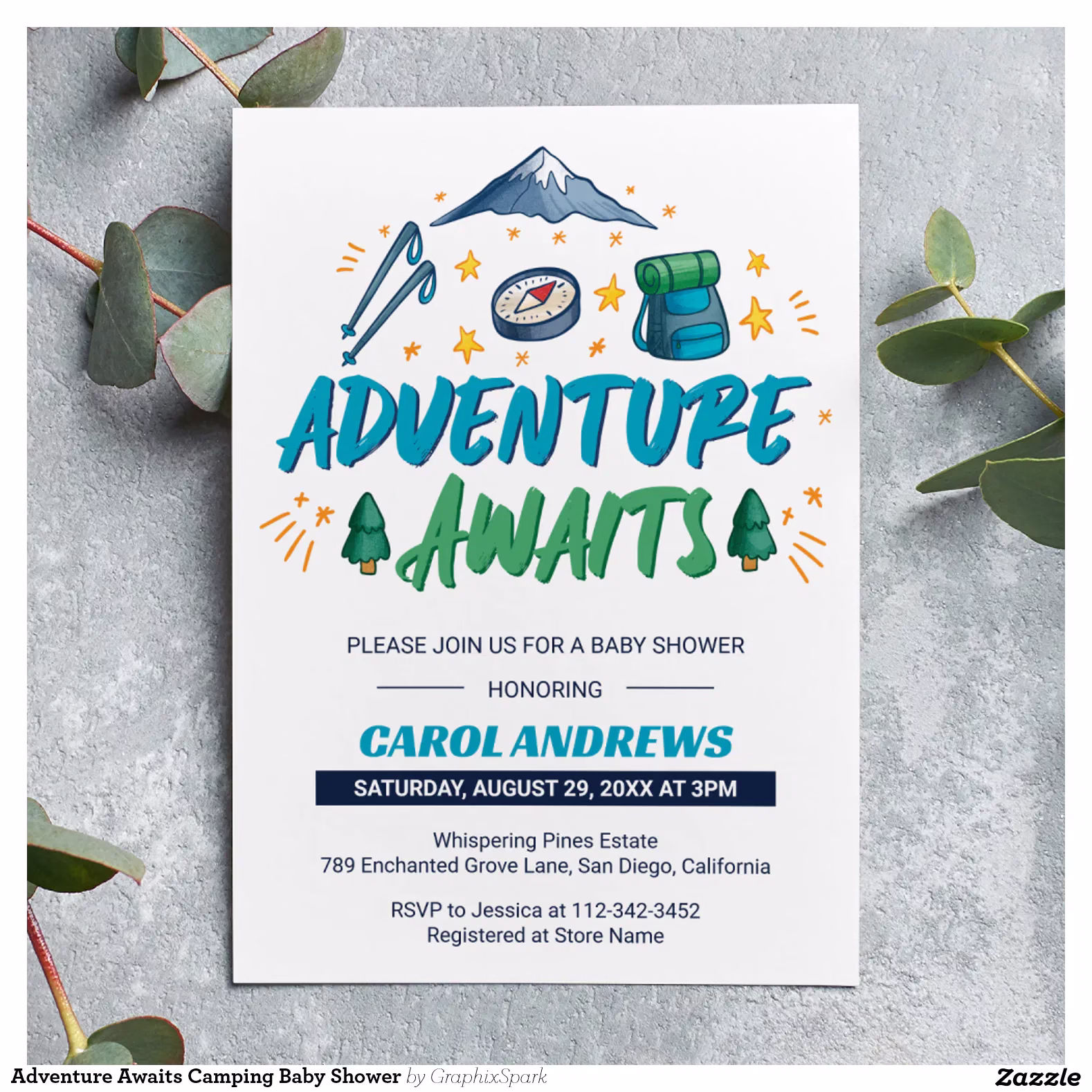 Adventure Awaits Camping Baby Shower Invitation