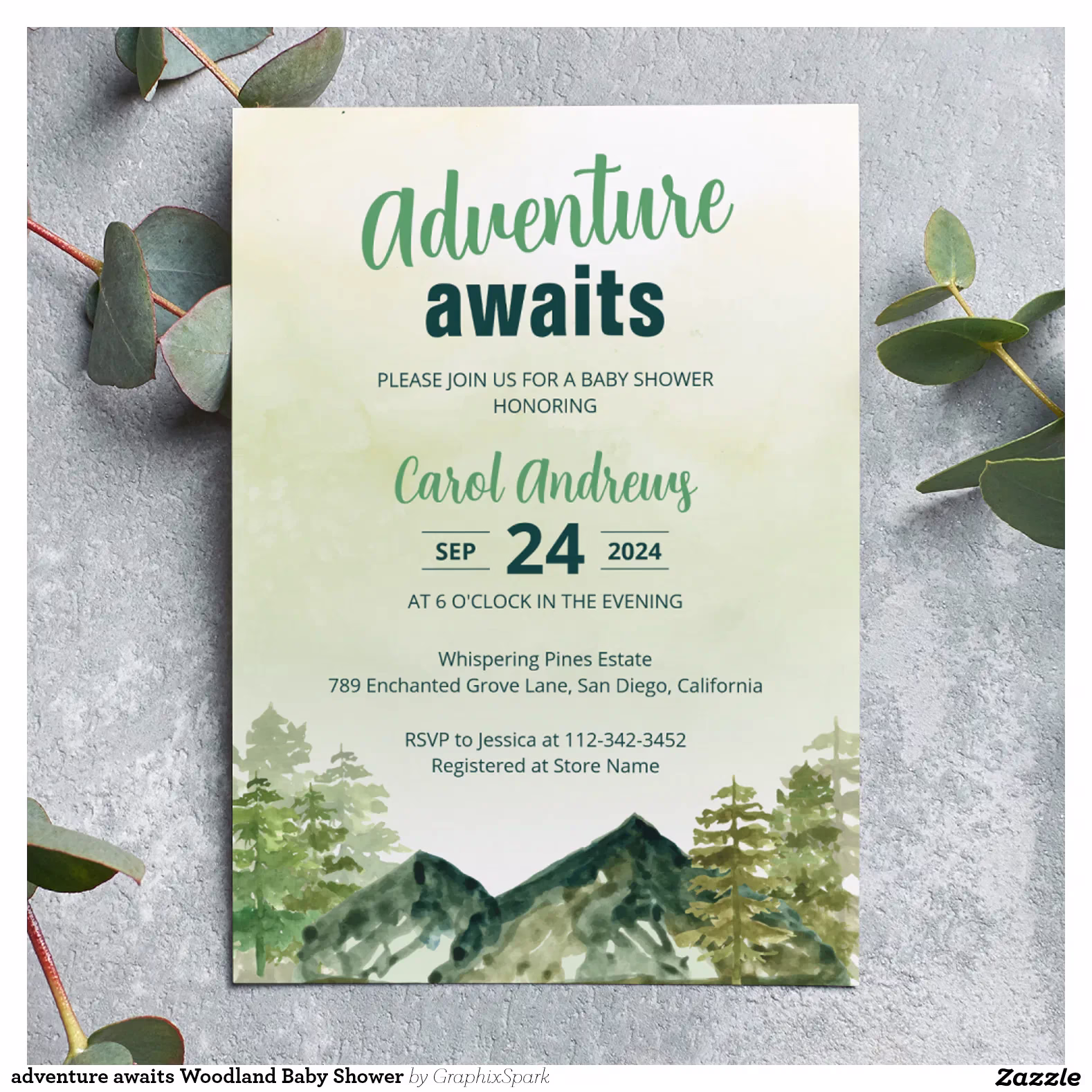 adventure awaits Woodland Baby Shower Invitation