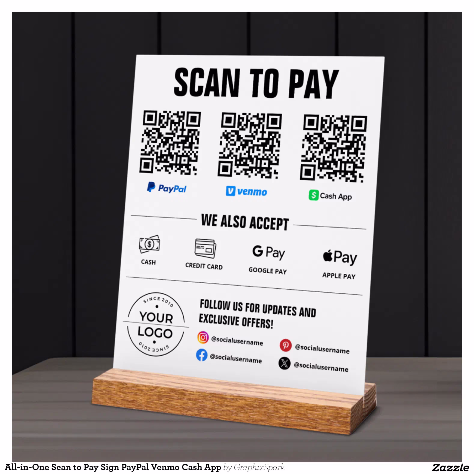 All-in-One Scan to Pay Sign PayPal Venmo Cash App