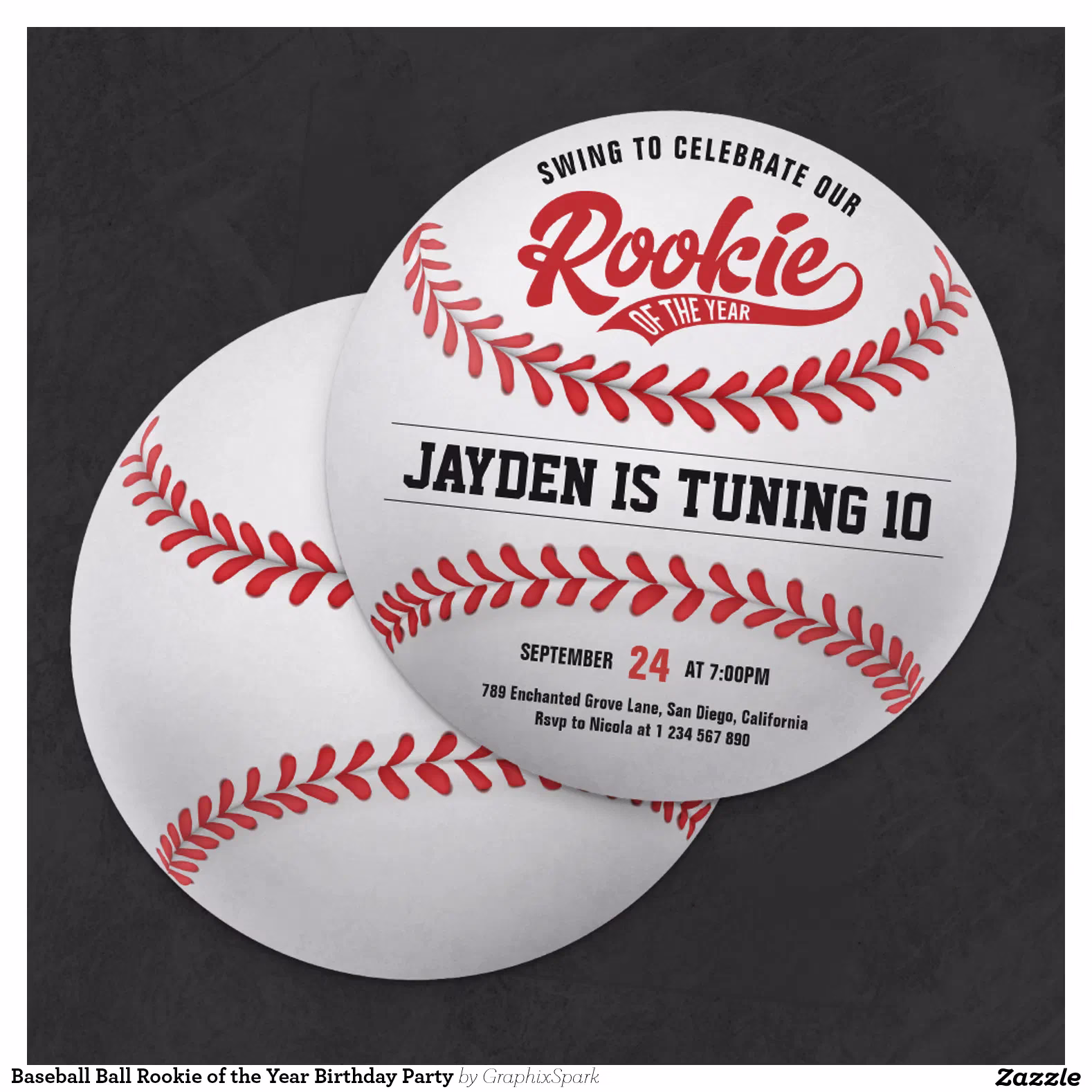Baseball Ball Rookie of the Year Birthday Party Invitation