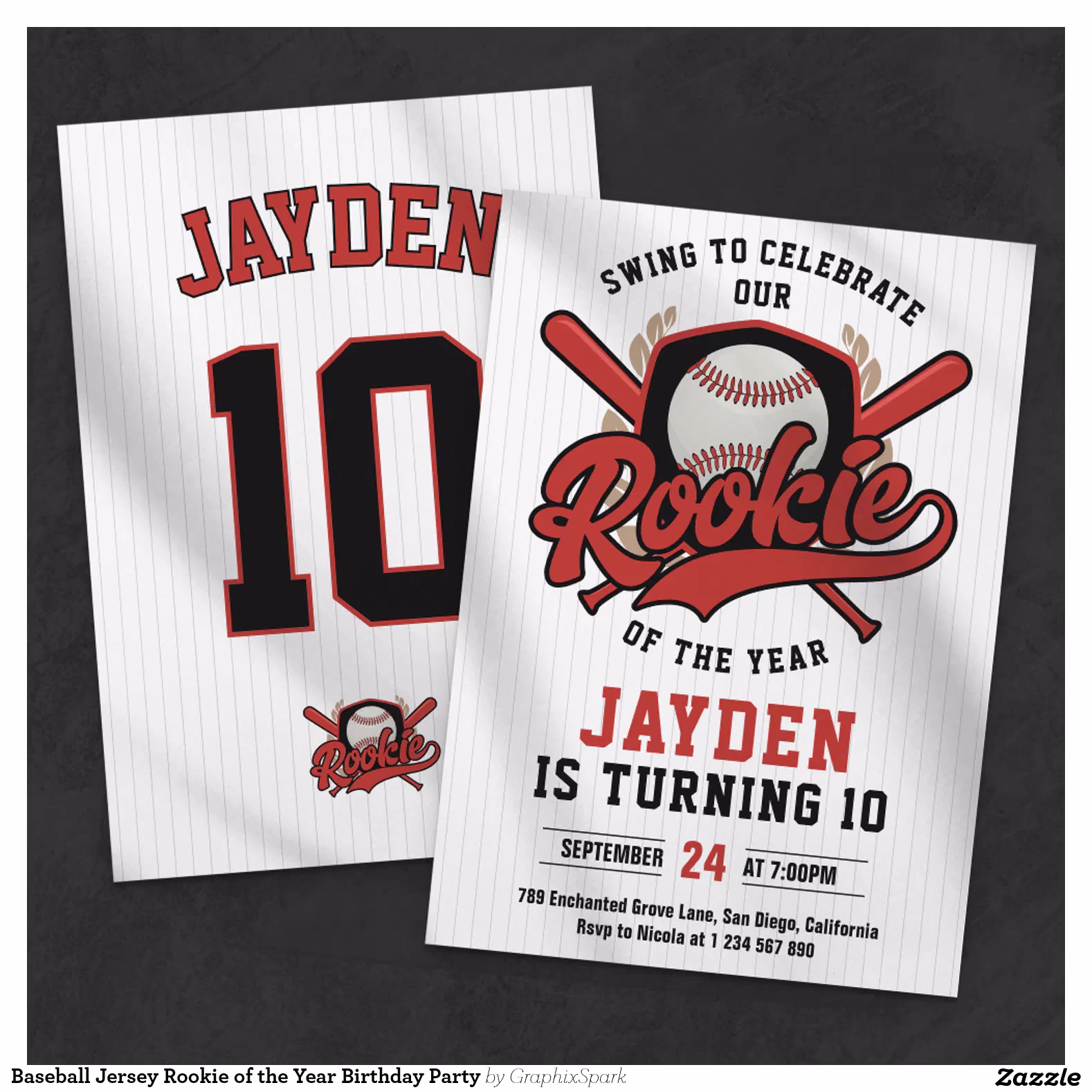 Baseball Jersey Rookie of the Year Birthday Party Invitation