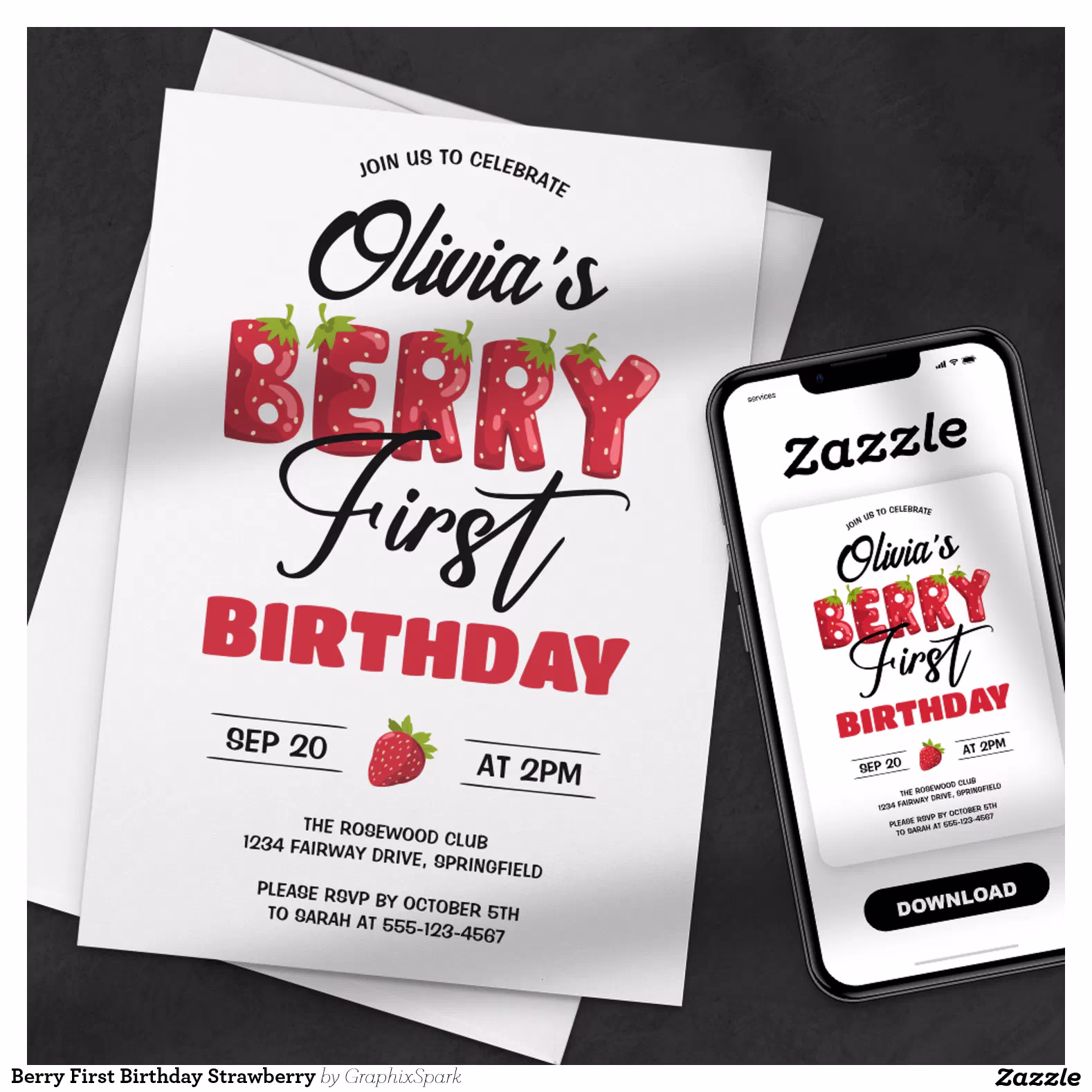 Berry First Birthday Strawberry Invitation