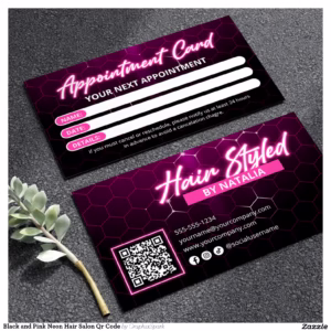 Black and Pink Neon Hair Salon Qr Code Appointment Card