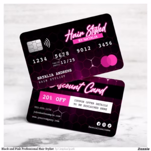 Black and Pink Professional Hair Stylist  Discount Card