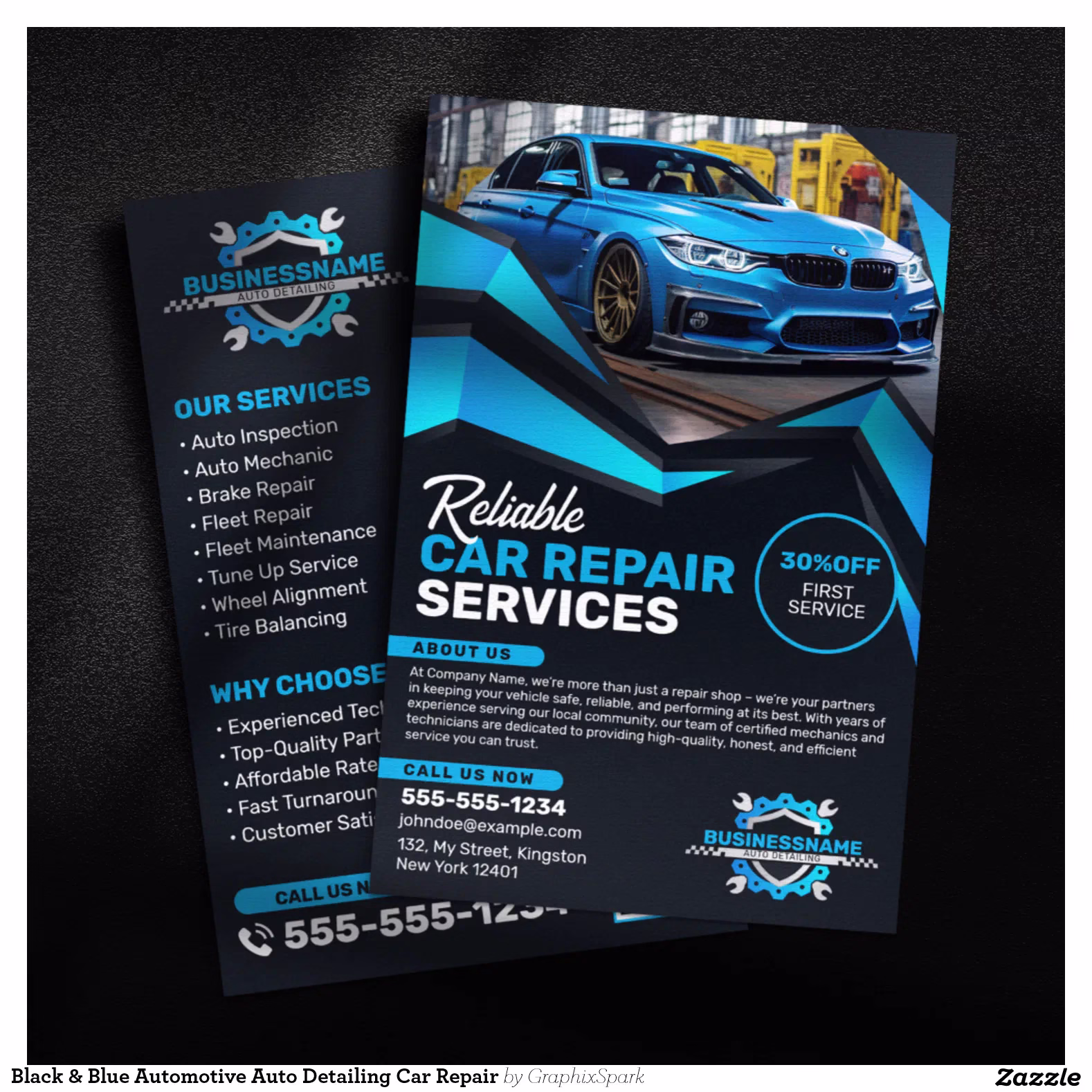 Black & Blue Automotive Auto Detailing Car Repair Flyer