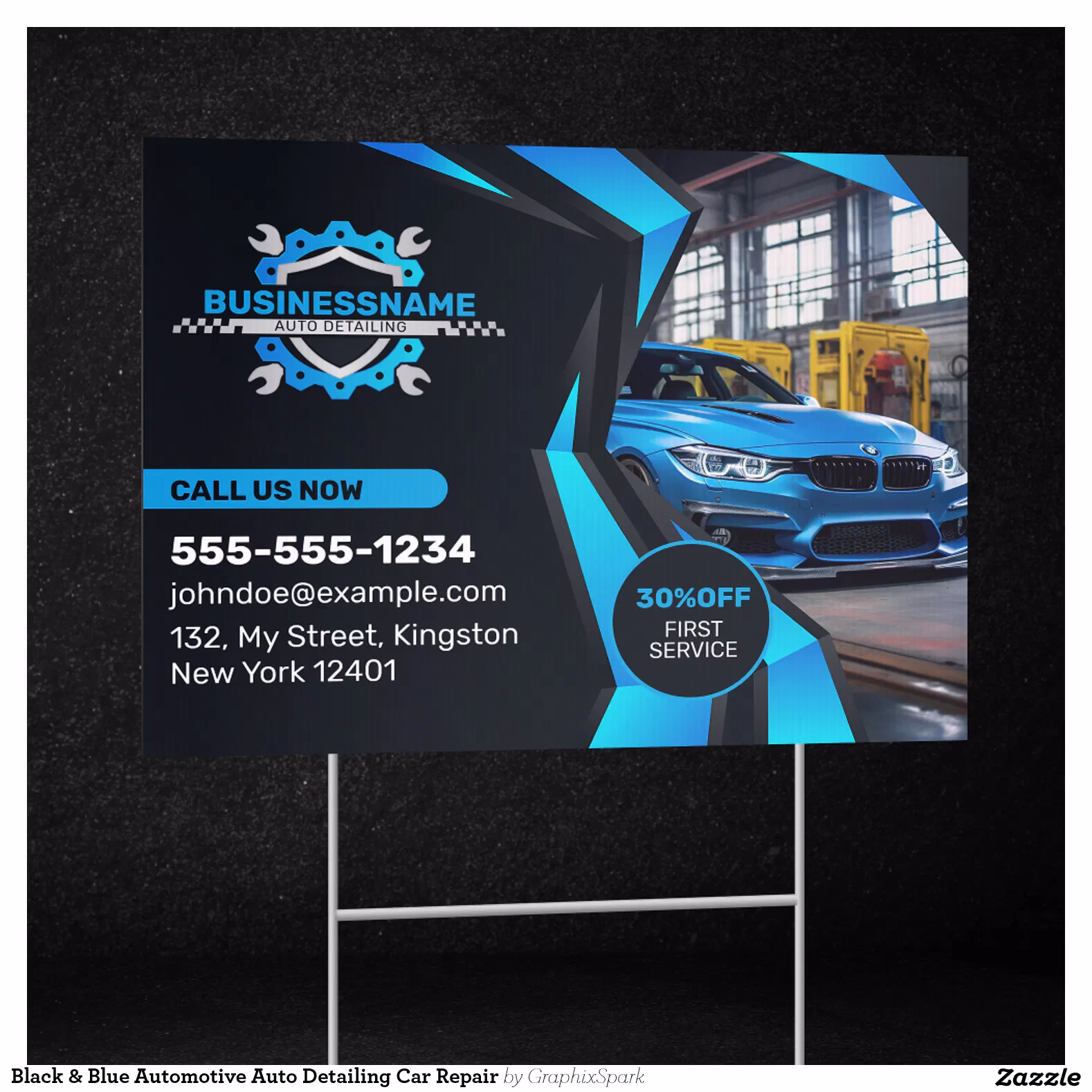 Black & Blue Automotive Auto Detailing Car Repair Sign