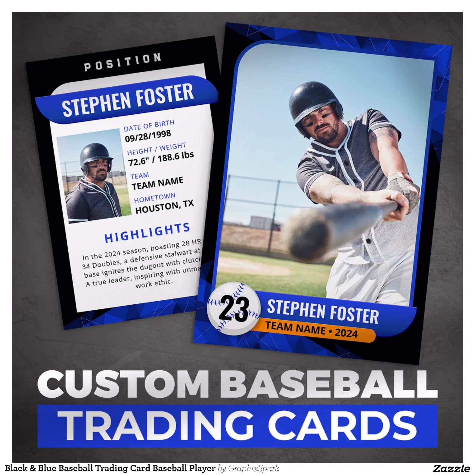 Black & Blue Baseball Trading Card Baseball Player