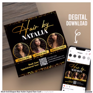 Black Gold Elegant Hair Stylist Digital Flyer Card