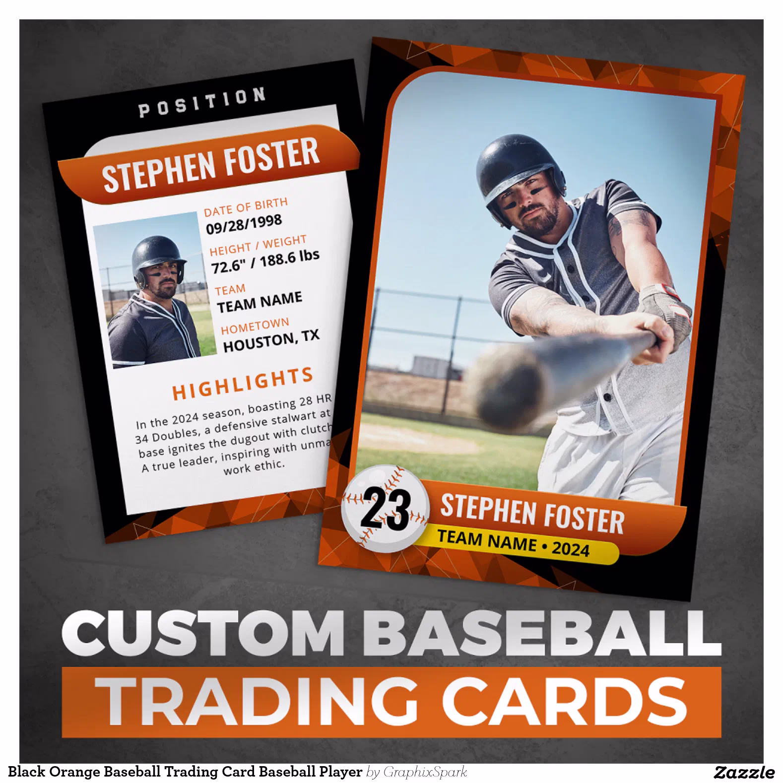 Black Orange Baseball Trading Card Baseball Player