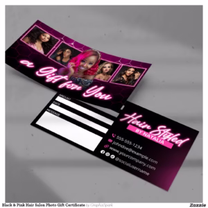 Black & Pink Hair Salon Photo Gift Certificate Cards