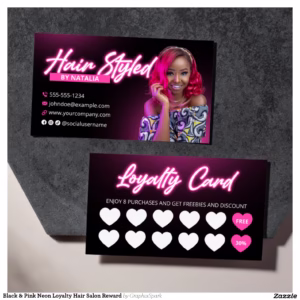 Black & Pink Neon Loyalty Hair Salon Reward