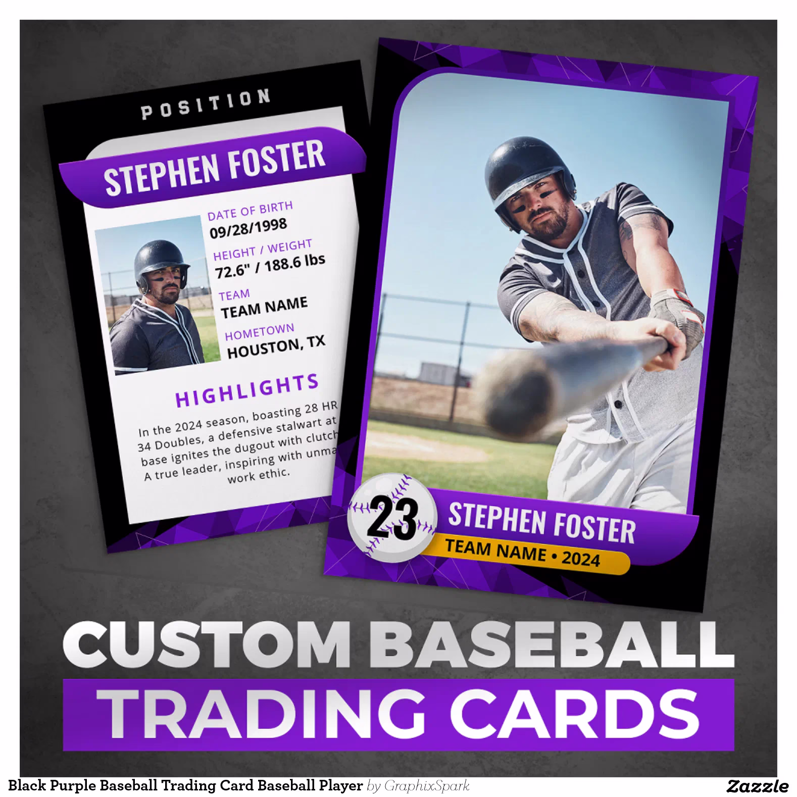 Black Purple Baseball Trading Card Baseball Player