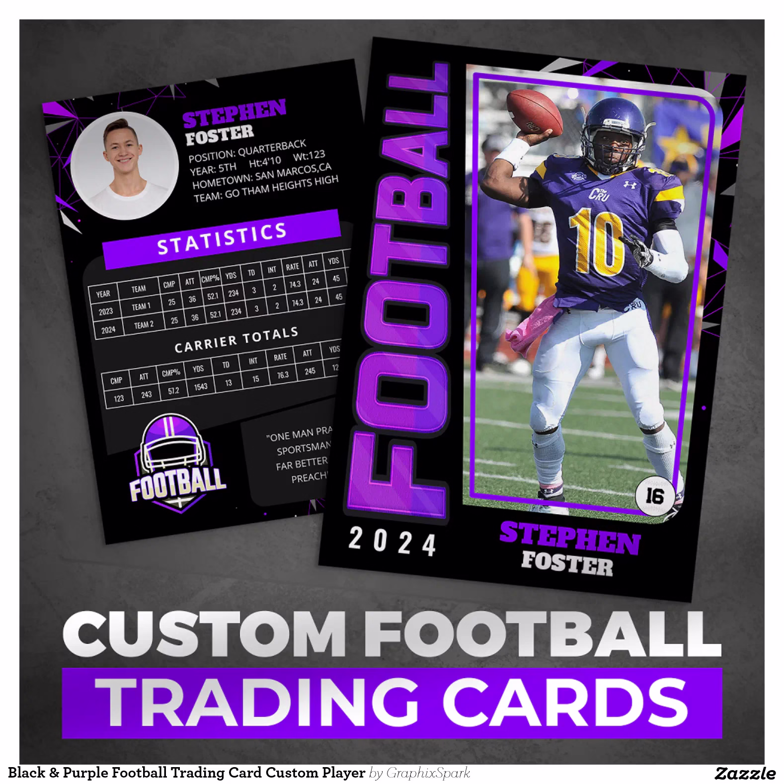 Black & Purple Football Trading Card Custom Player