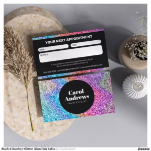 Black & Rainbow Glitter Glam Hair Salon Appointment Card