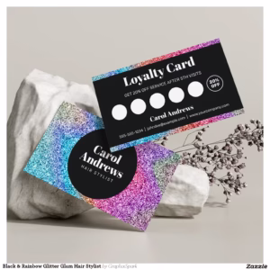 Black & Rainbow Glitter Glam Hair Stylist Loyalty Card