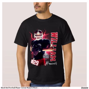 Black Red Football Player Cutom Name & Photo T-Shirt
