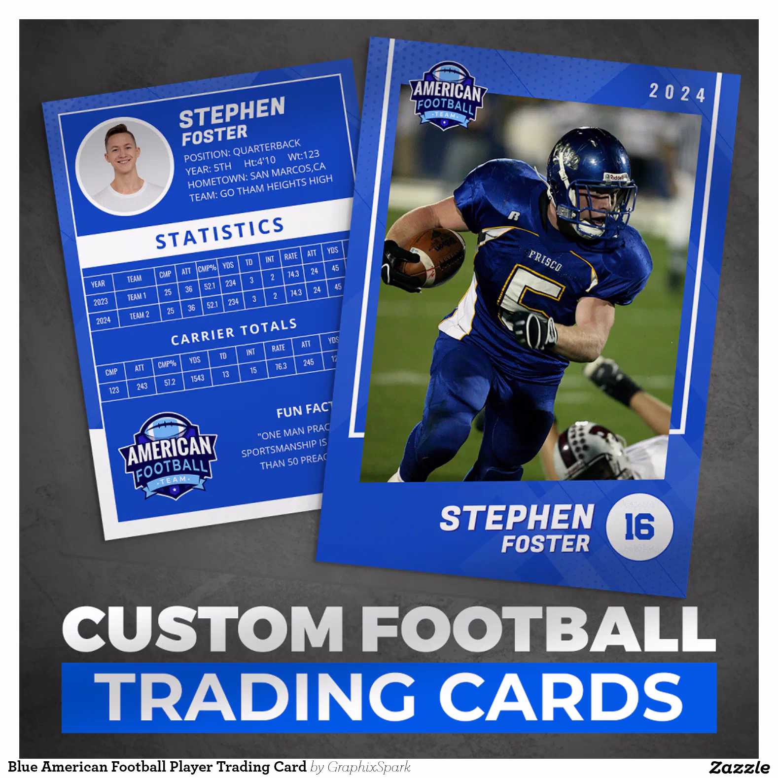 Blue American Football Player Trading Card