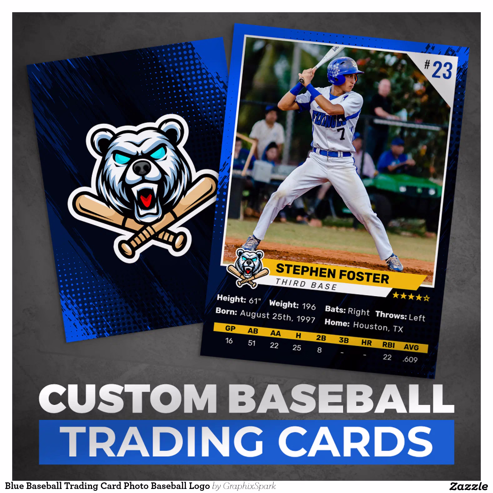Blue Baseball Trading Card Photo Baseball Logo