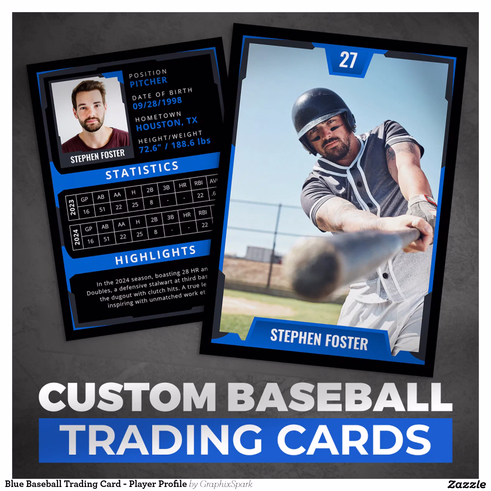 Blue Baseball Trading Card - Player Profile