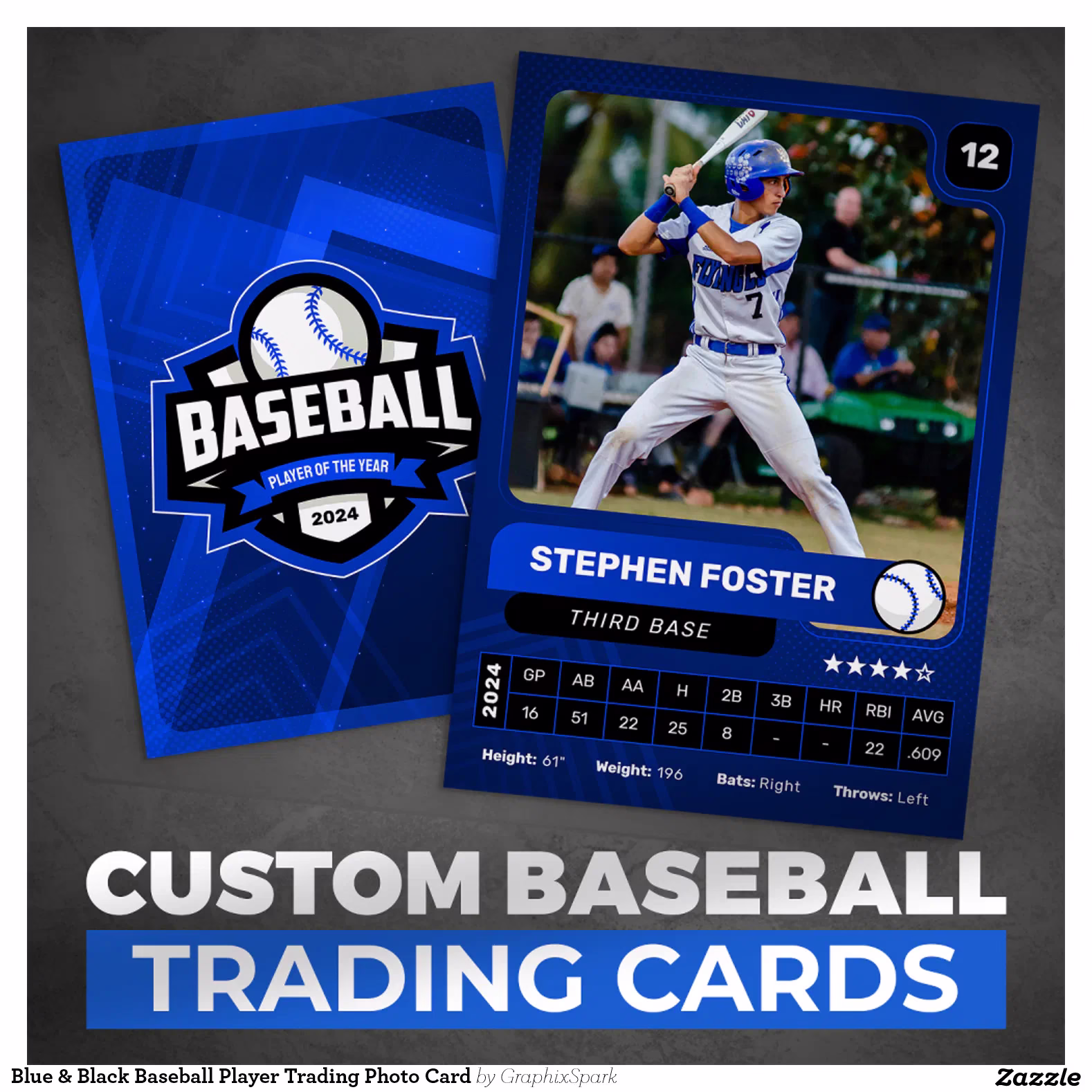 Blue & Black Baseball Player Trading Photo Card