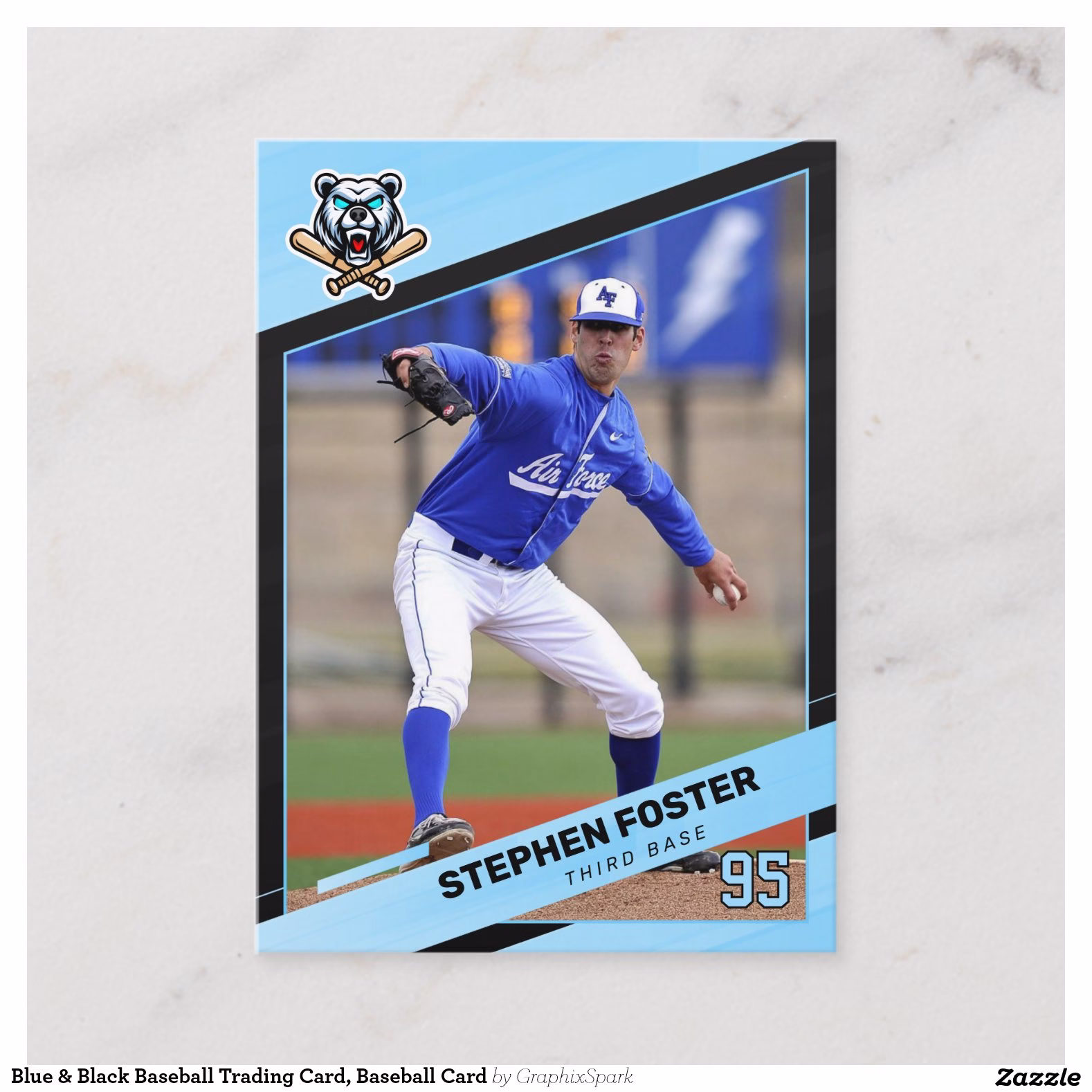 Blue & Black Baseball Trading Card, Baseball Card