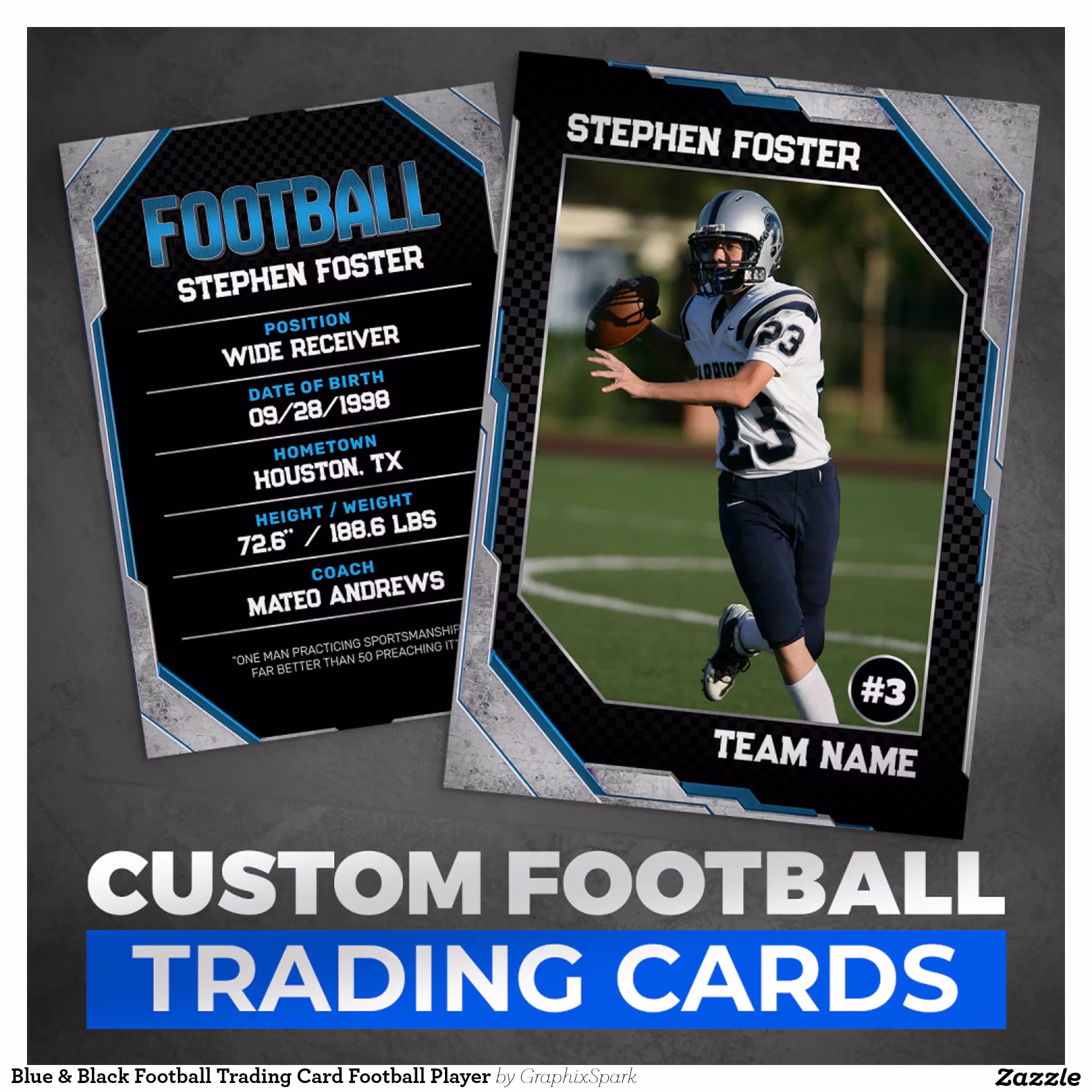 Blue & Black Football Trading Card Football Player