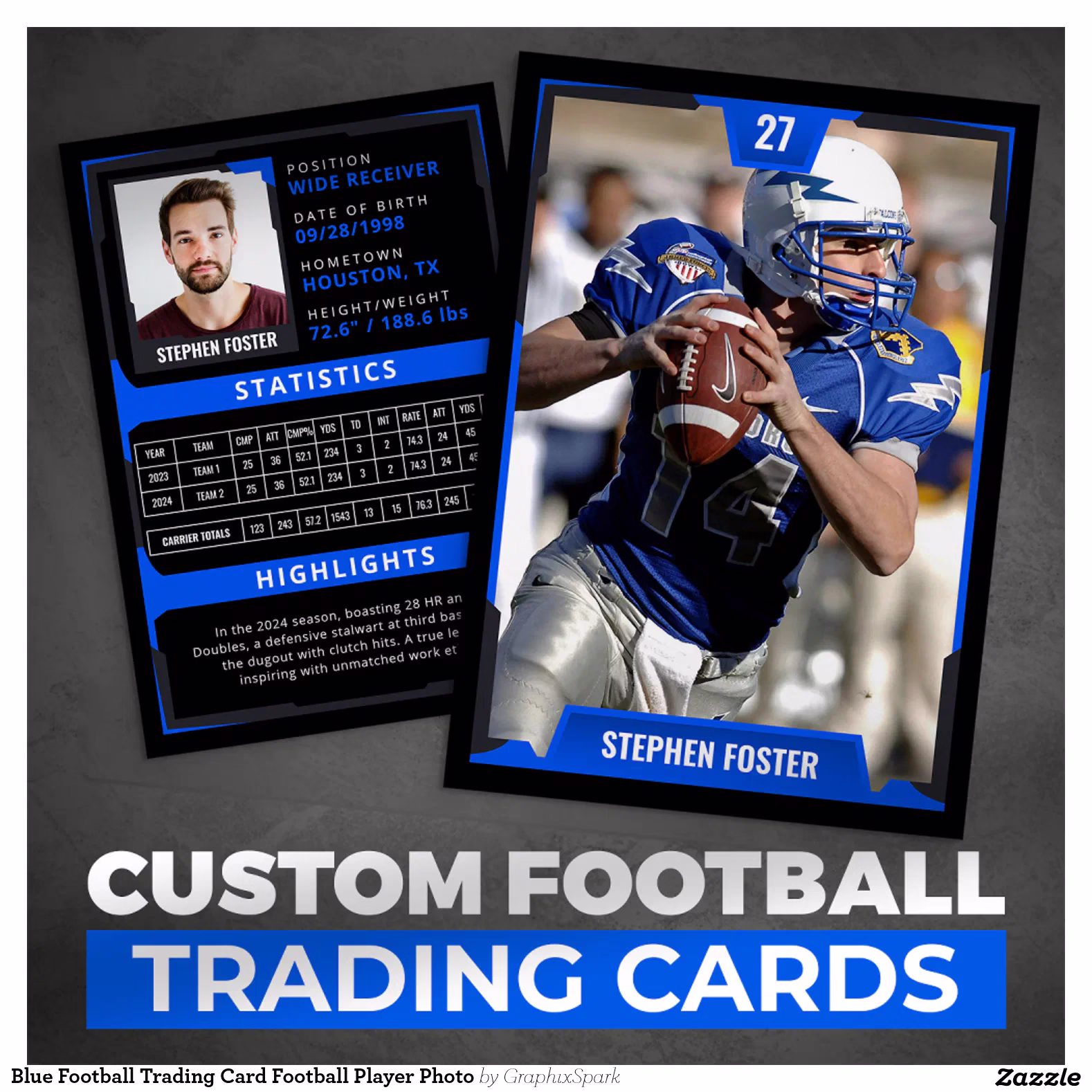 Blue Football Trading Card Football Player Photo