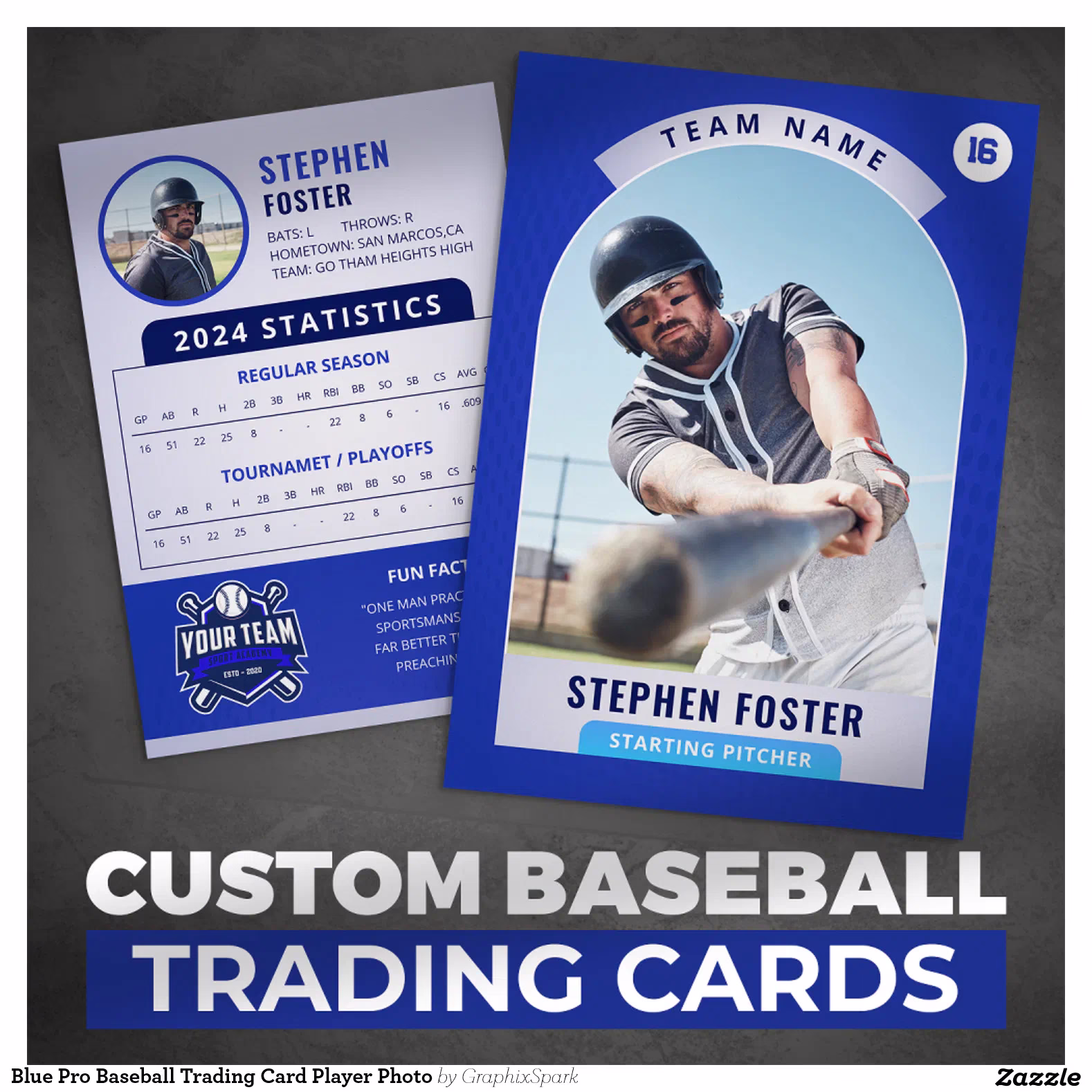 Blue Pro Baseball Trading Card Player Photo