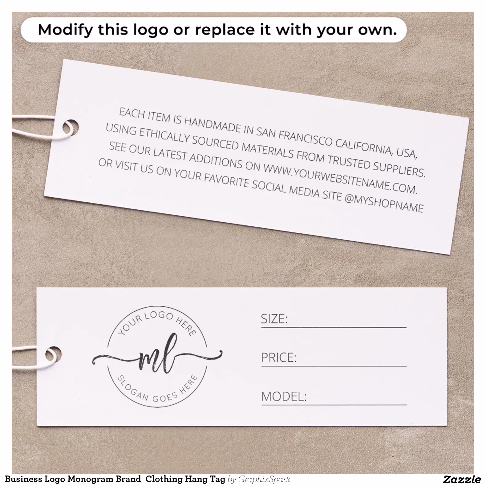 Business Logo Monogram Brand  Clothing Hang Tag